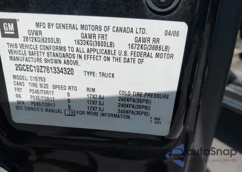 2006 Chevrolet Silverado 1500 Lt2 z USA, uszkodzony, nr VIN 2GCEC19Z761334320